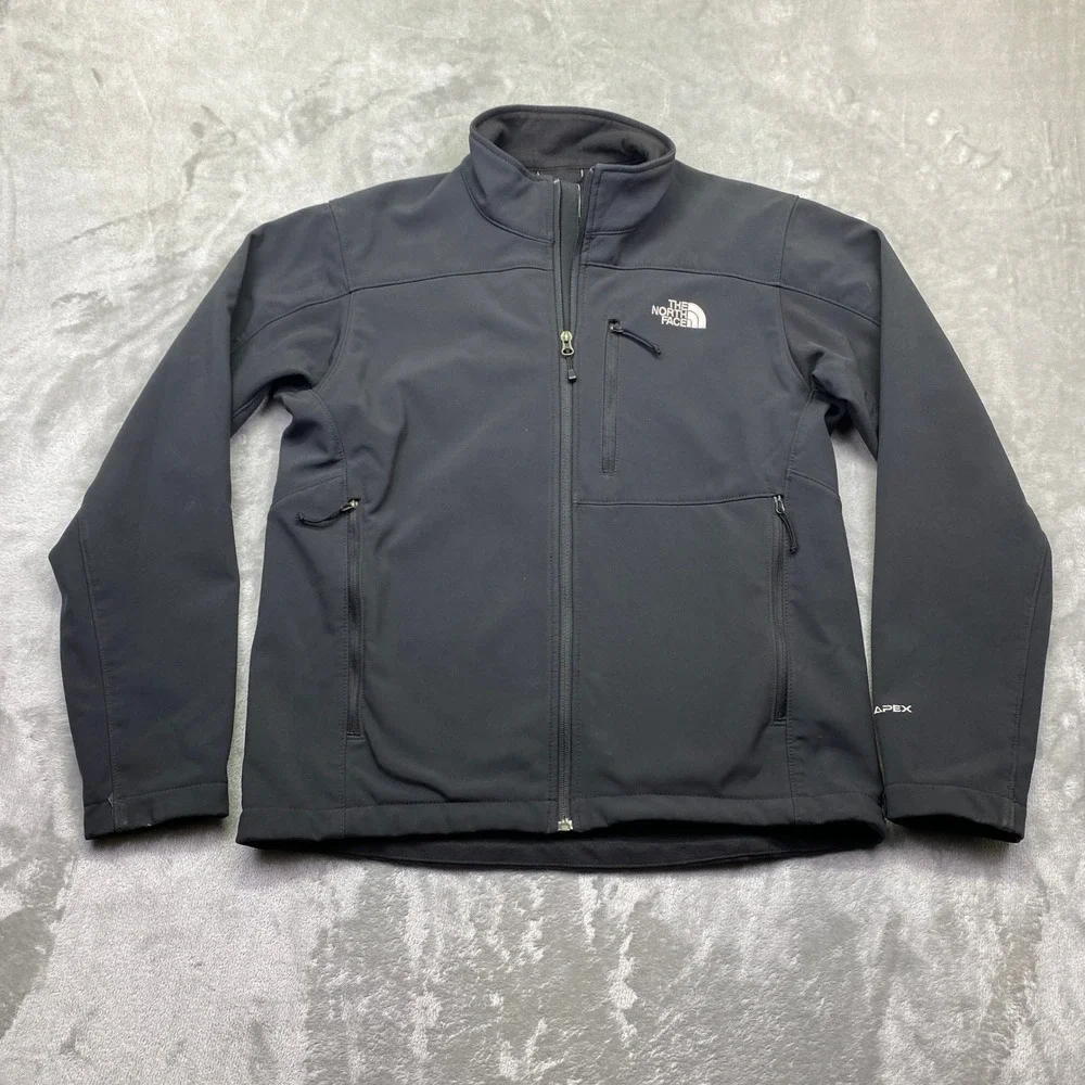 The North Face‎ Apex Mens Medium Black Softshell Full Zip Jacket Fleece Lined